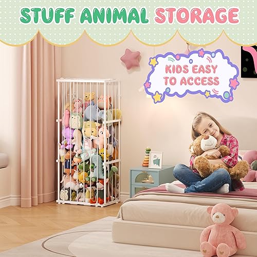 Miniatura 6 de Almacenamiento de animales de peluche de metal, soporte grande para animales de peluche con cordón elástico, almacenamiento de zoológico de animales