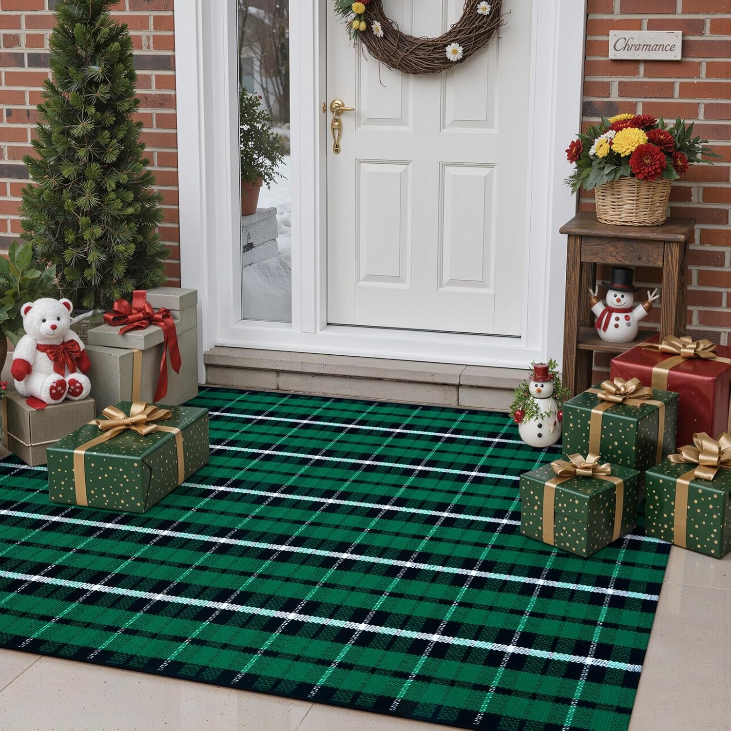 LEEVAN Christmas Outdoor Rug 2x4, Buffalo Plaid Red and Black Checkered Front Porch Door Mat, Washable Entryway Rug, Laundry Room Kitchen Bathroom Mat Throw Small Carpet for Xmas Holiday Decor