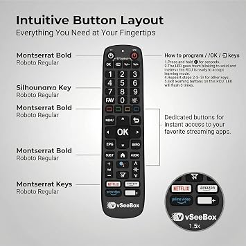 vSeeBox V6 Plus Remote Control Replacement TV Box Backlit Smart Bluetooth Voice Command Android