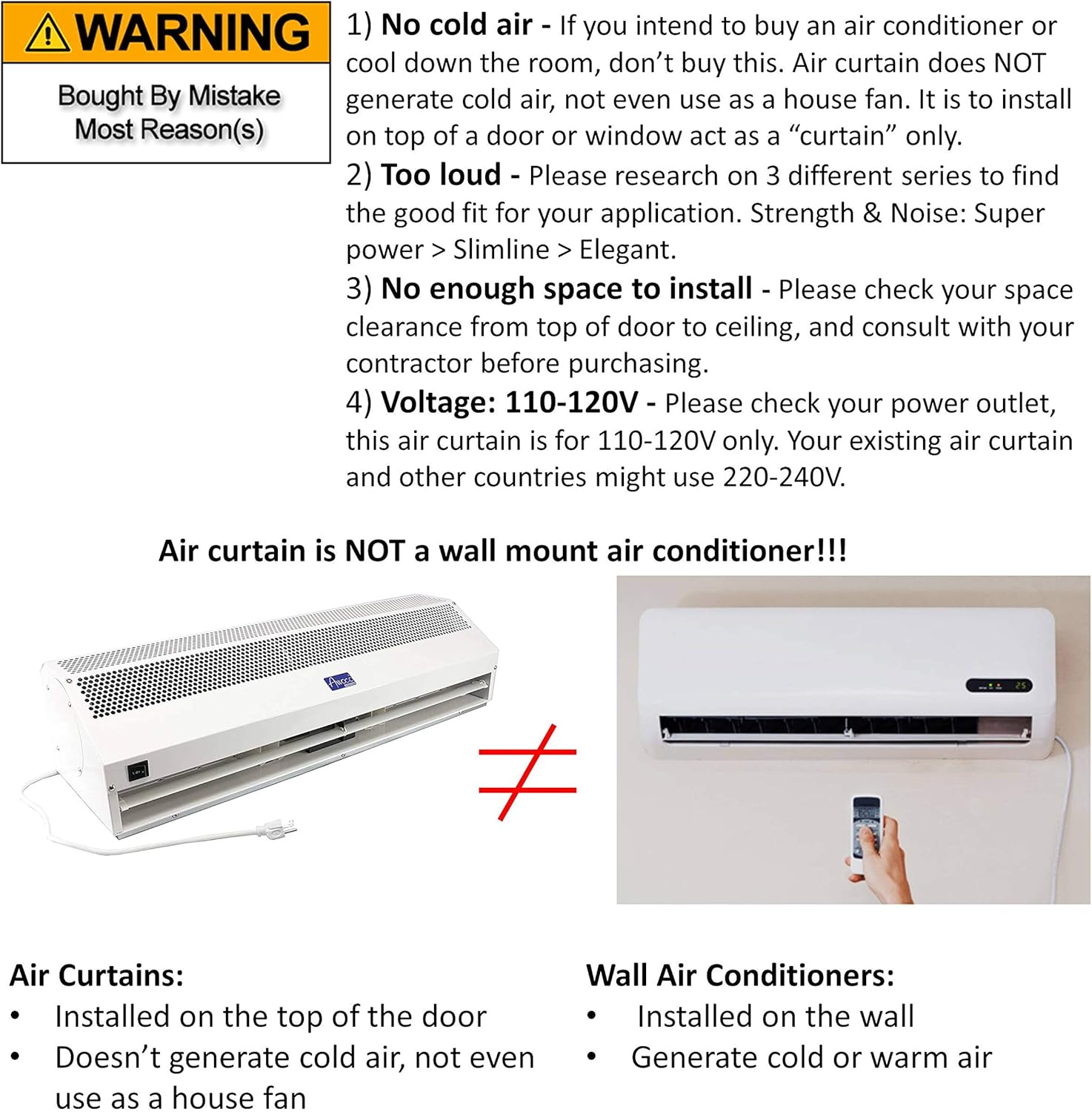 Awoco 48" Super Power 2 Speeds 1650CFM Commercial Indoor Air Curtain, UL Certified, 120V Unheated - Free Door Switch : Home & Kitchen