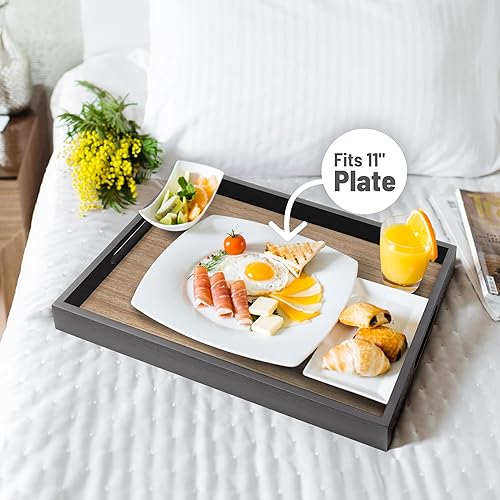 Miniatura 10 de Bandeja de madera para servir con asas, rectangular de madera decorativa para el hogar, bandeja de tocador para desayuno, cena, bebidas, cocina,