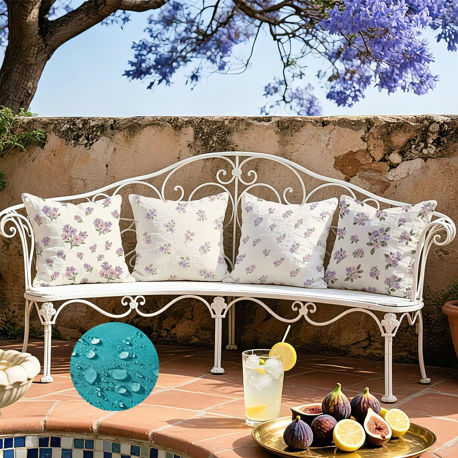 Viola Federe Cuscini Divano 60x60cm, Cuscini da Esterno Set de 4, Cod-186 | Velour Copricuscini Decorativi Letto Arredo, per Letto, Soggiorno, Giardino, Esterno, Casa Decorazione Set di 4 Fiore