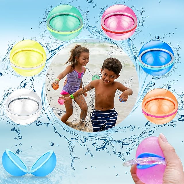 WELTRXE Reusable Water Balloons, Silicone Waterfall Balls, 6pcs Mixed Color Waterball, Water Splash Bomb Ball, Self-sealing Quick Fill Fun Toy for Summer Party Water Fight Swimming Pool Outdoor Play