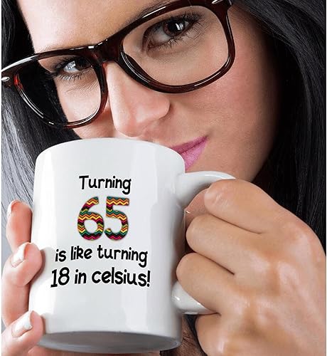 Miniatura 2 de 3dRose mug_184964_2 Turning 65 Is Like Turning 18 In Celsius - Taza de cerámica humorística para regalo de cumpleaños 65, 15 onzas
