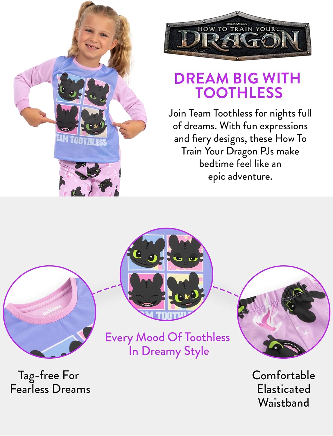 How To Train Your Dragon Pajamas, Toothless Girls Pajamas, Dragon Kids Pjs, Long Sleeve Girls Pajama Set