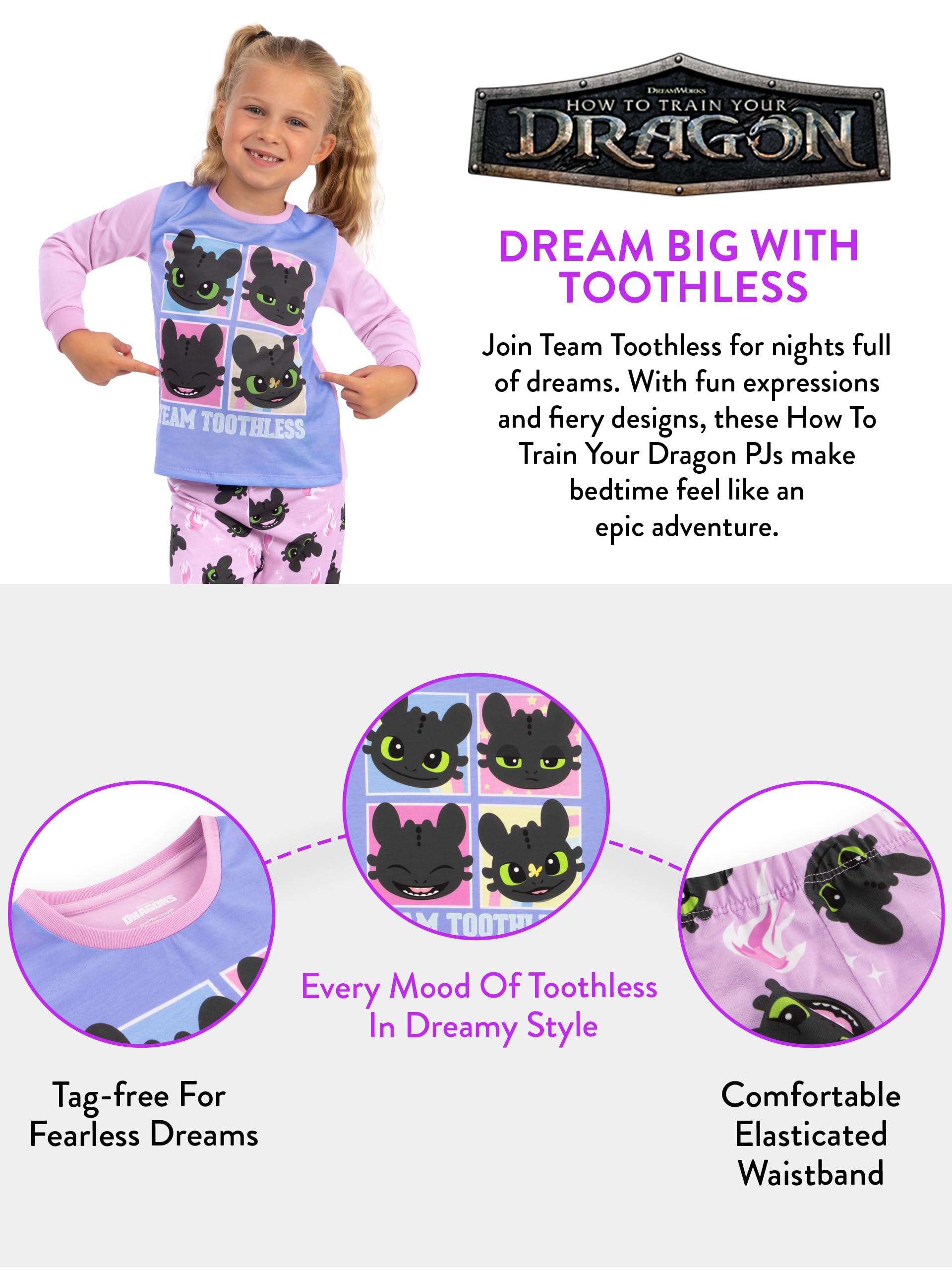 Pigiama Bambina Dragon Trainer, Pigiami Ragazza Sdentato, Pigiama Bambine Drago