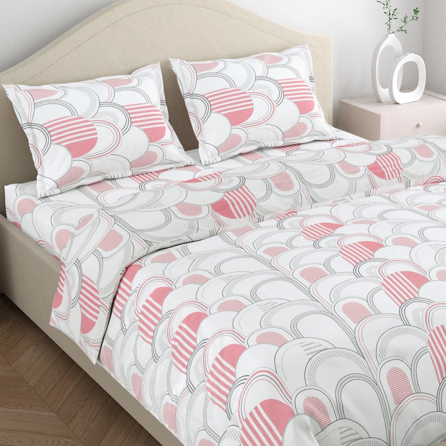 Haus & Kinder 100% Cotton Bed Sheet for King Size Bed, 1 King Size Bedsheet Cotton (108 X 108 Inches) with 2 Pillow Covers | 186 TC Bedsheet for Double Bed King Size | Blush Horizon (B0D6GPLQ7Q) Amazon Price History, Amazon Price Tracker