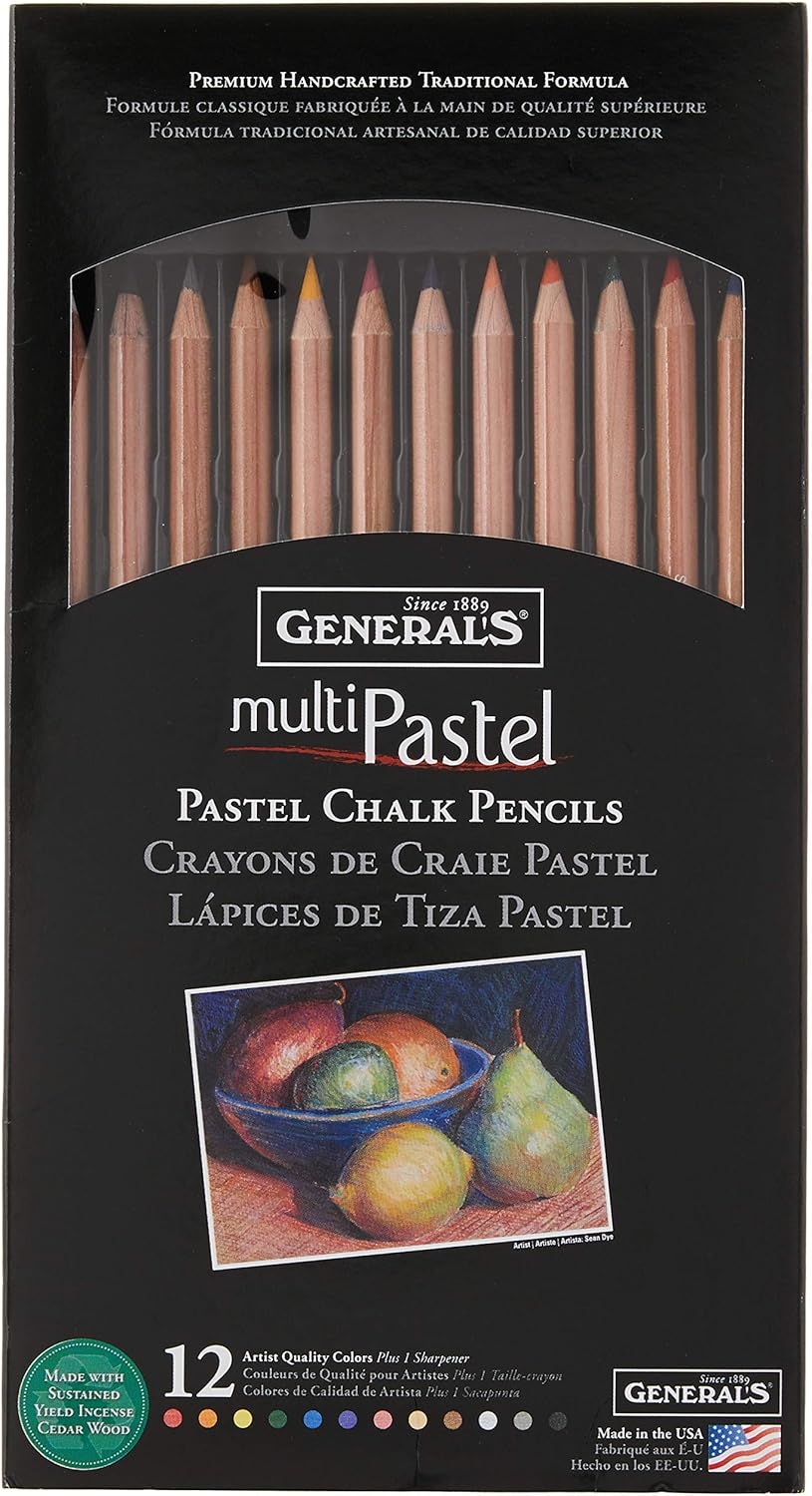 General Pencil 4400-12A General's Pastel Chalk Pencils, 12 Colors, Multicolor, 7 x 1/4 x 1/4 in