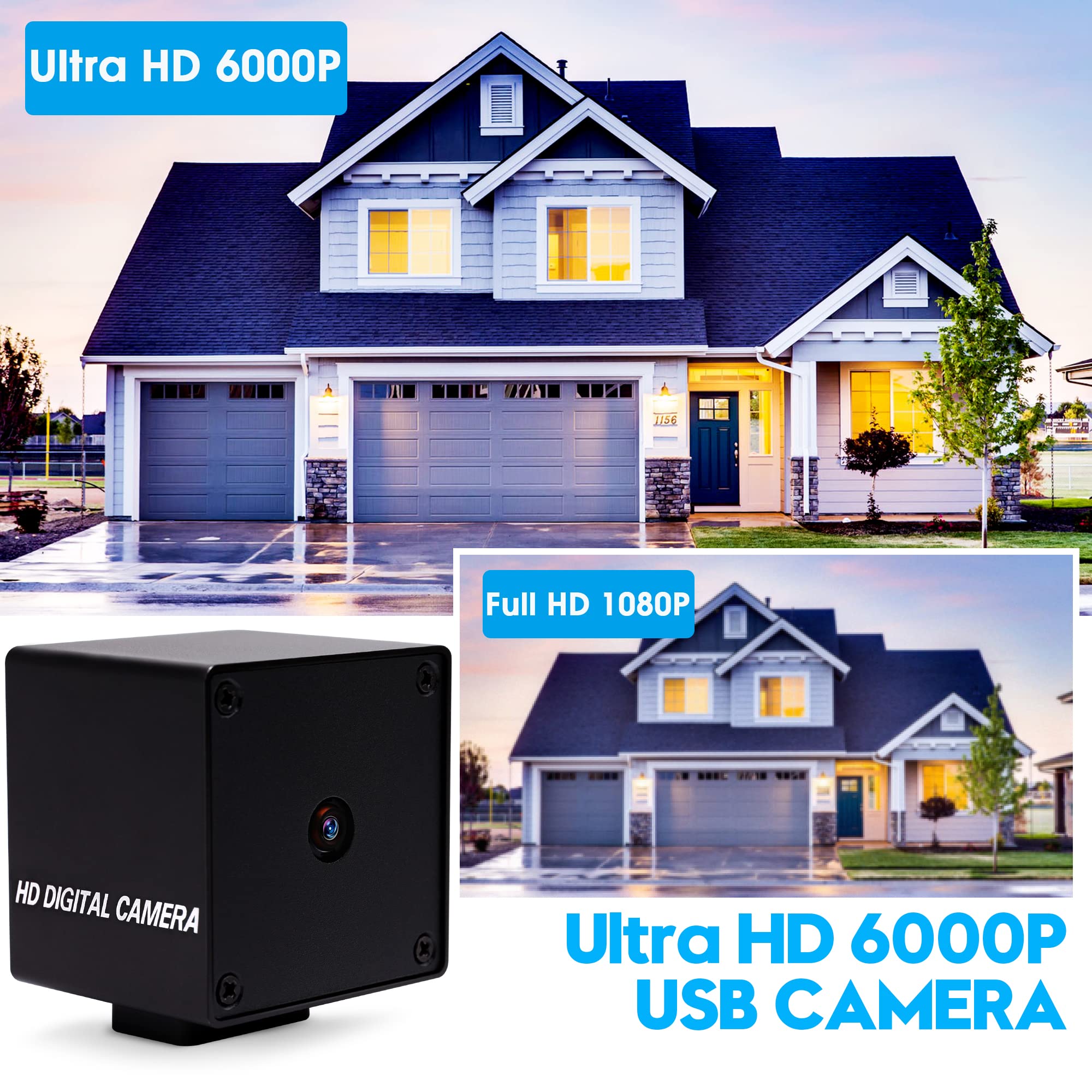 ELP Webcam USB de 48 MP de enfoque automático de alta definición 8000 x 6000 con carcasa de metal, UVC Free Driver USB2.0, cámara para ordenador, portátil, Linux, Windows, Android