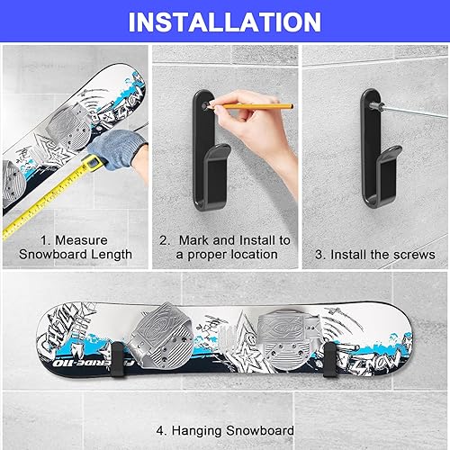 Miniatura 7 de FOROIRON Horizontal Snowboard Wall Mount Clips Snowboard Wall Rack Snowboard Mount Storage Snowboard Display Wall Mount for Room, Garage