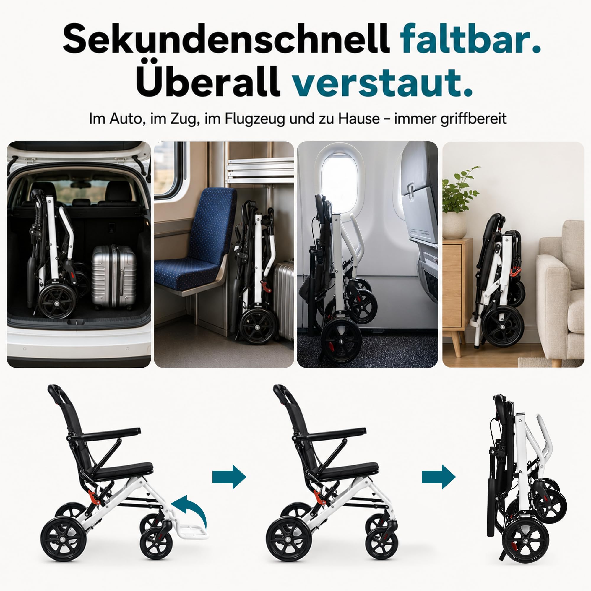 Silla de ruedas plegable ultraligera con frenos, capacidad de carga de 100 kg, silla de ruedas de aleación de acero al carbono, ideal para menores de 180 cm de grosor y ancianos, asiento de 40 cm