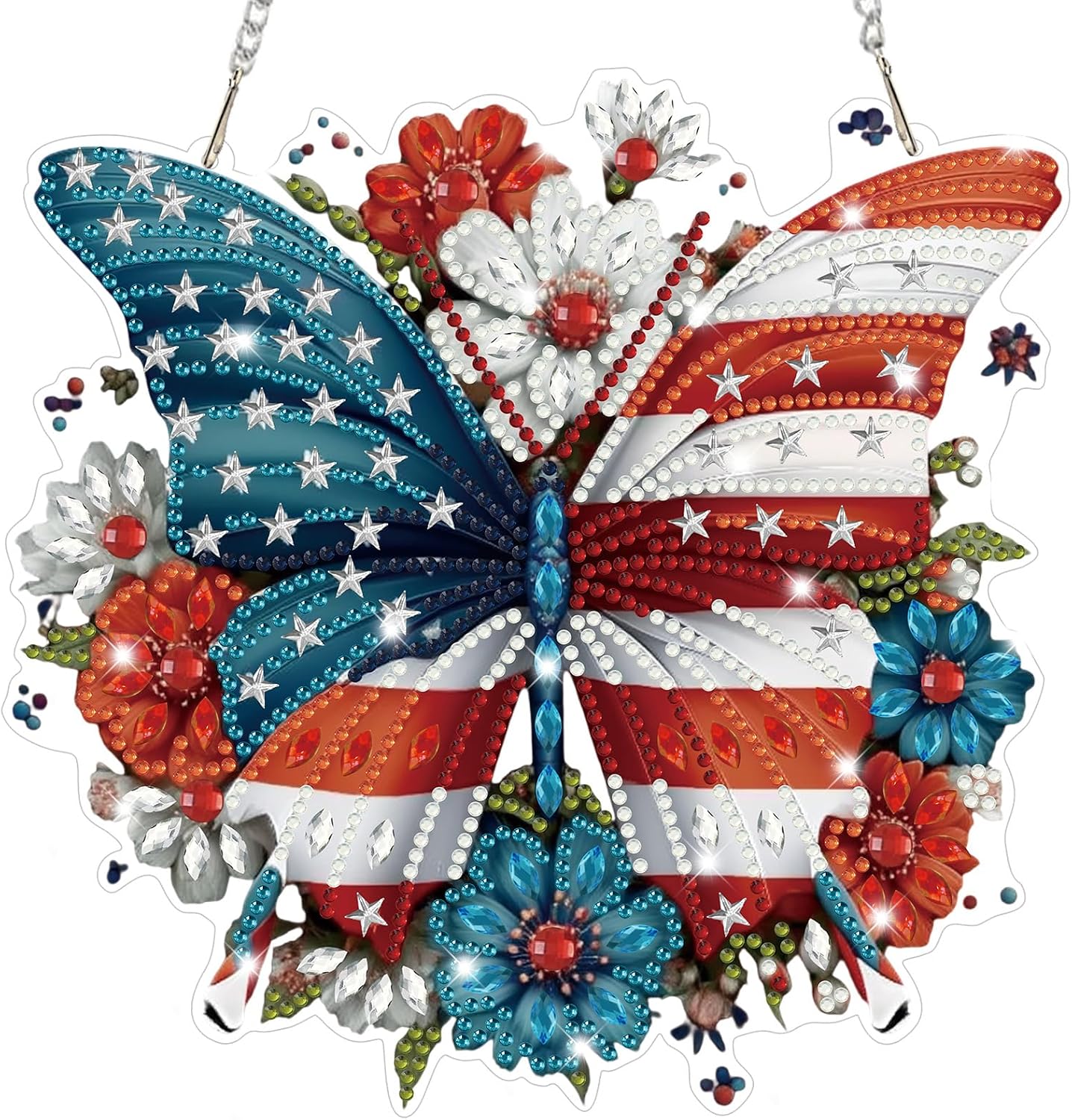 Bowetile 4th of July Diamond Art Hanging Kits for Adults,5D Diamond Painting American Flag Sunflower Window Pendant Kits, Special Shape Gem Art Suncatchers Ornament for Home Garden Decor Gift