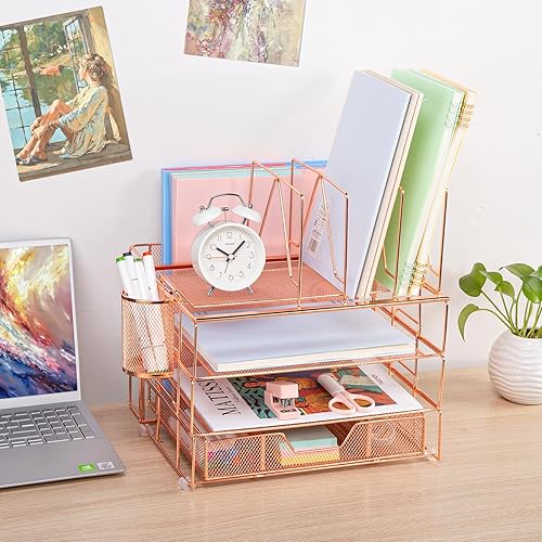 Miniatura 6 de Housmile Organizador de escritorio, organizadores de escritorio de 5 niveles y accesorios con clasificadores de archivos, bandeja de papel, cajón y