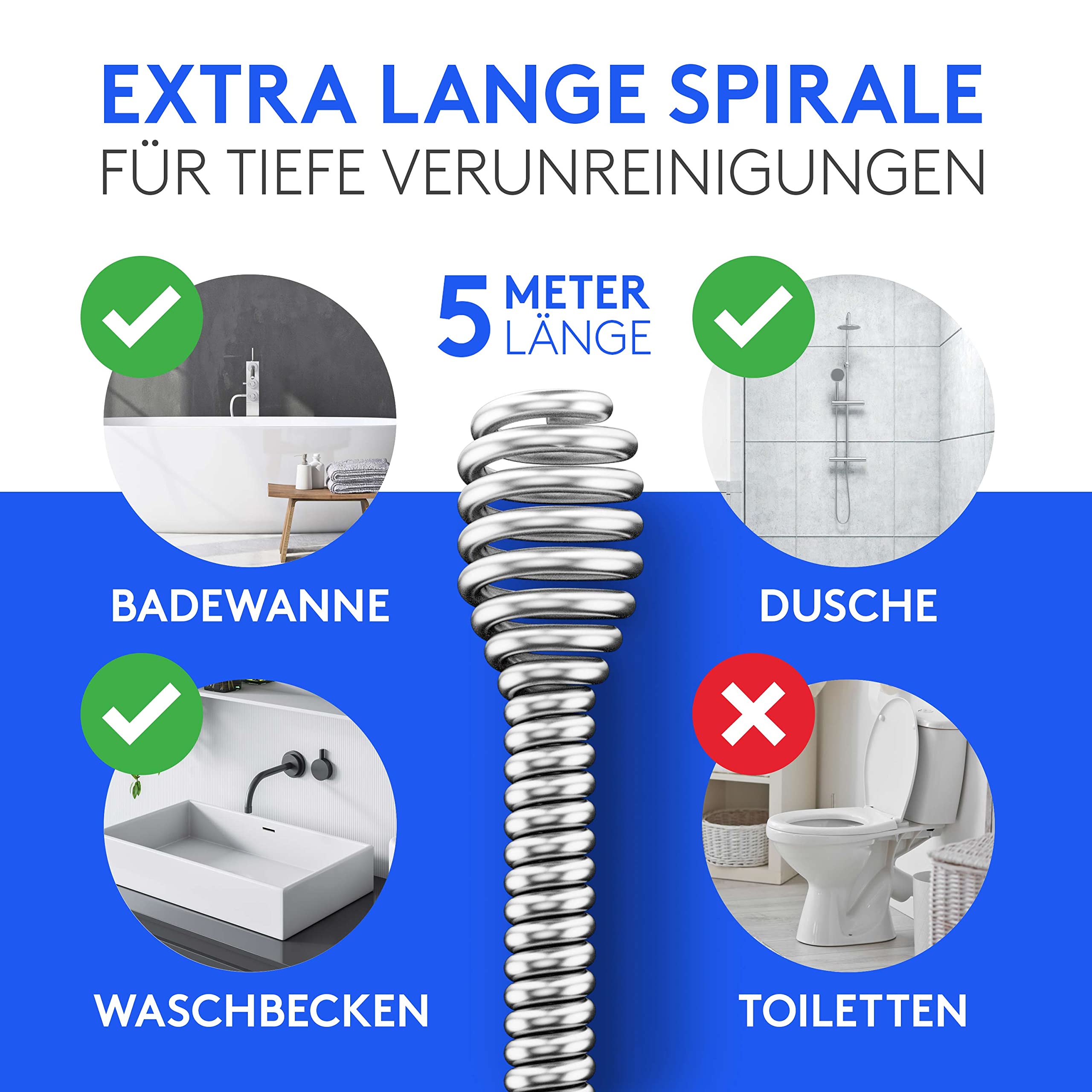 Meisterfaktur Rohrreinigungsspirale Pro [5 m] - innovativer Mechanismus - Ideale Abflussspirale für eine schnelle Rohrreinigung - Die Rohrspirale für echte Heimwerker!
