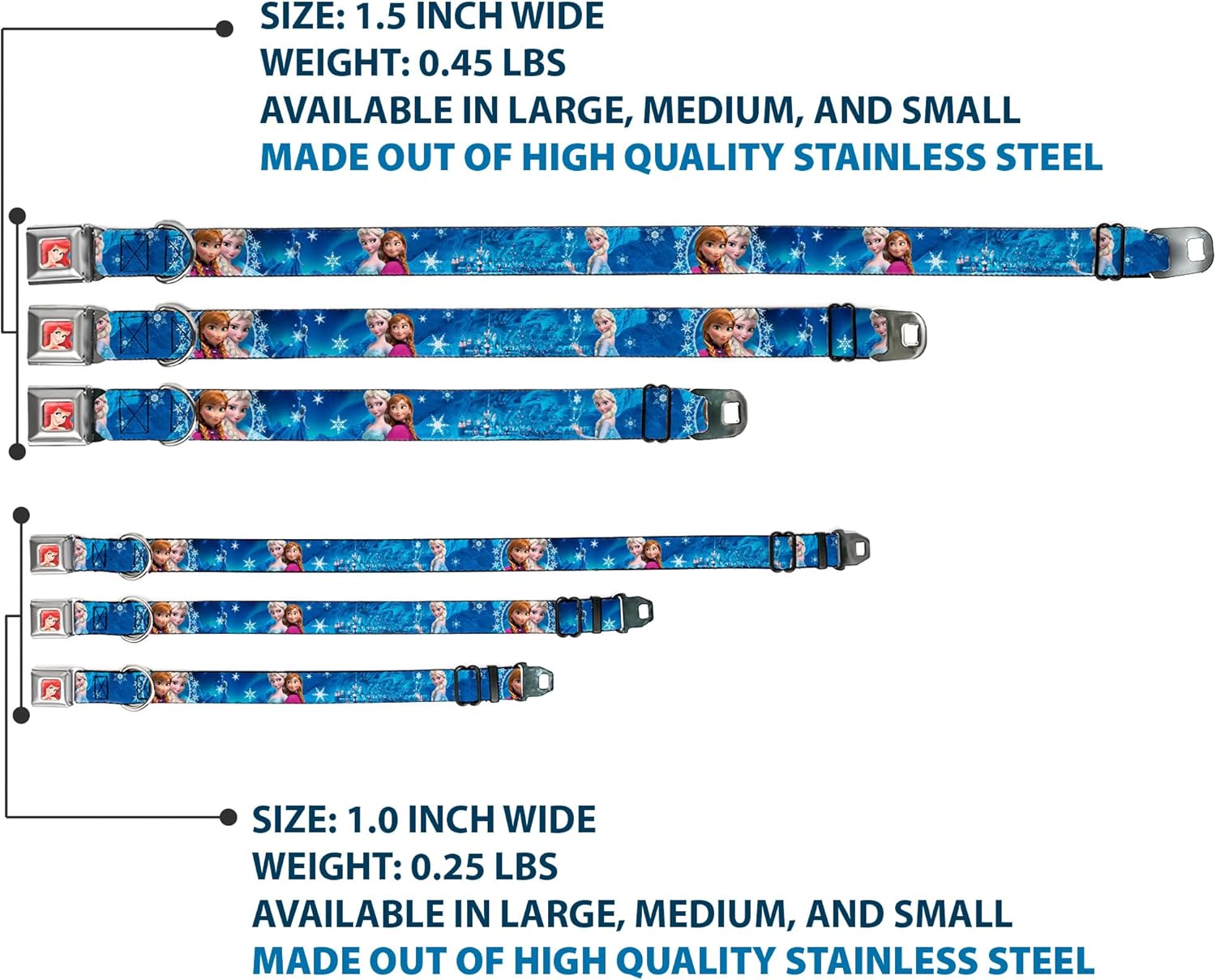 Buckle-Down Seatbelt Buckle Dog Collar - Anna & Elsa Poses/Castle & Mountains Blues - 1" Wide - Fits 11-17" Neck - Medium