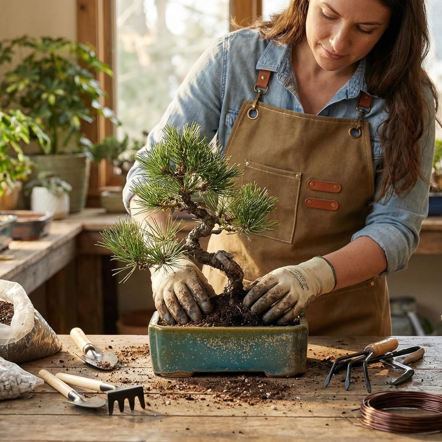 Ceramic Bonsai Pot Set - 6.3" Rectangular Planter with Drainage Tray, Handmade Kiln-Glazed, Indoor/Outdoor for Succulents, Herbs, Bonsai | Unique Gift for Plant Lovers