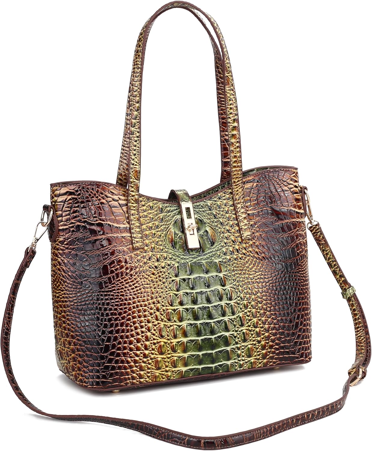 3-Piece Tote Bag Set Crocodile Pattern Vegan Leather Women Handbag | Wofldiary tote... - Image 2