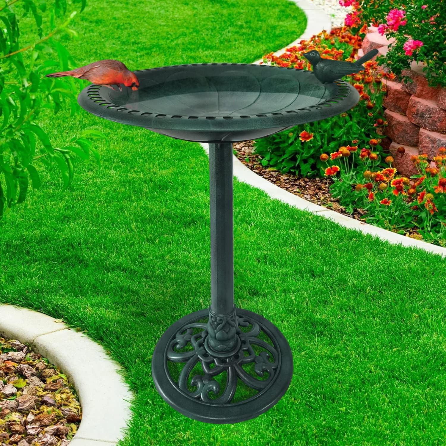 BACKYARD EXPRESSIONS PATIO · HOME · GARDEN 915025-NM Outdoor Garden Bird Bath- Green- Weather Resistant Polyresin-30 Inch-Backyard Expressions