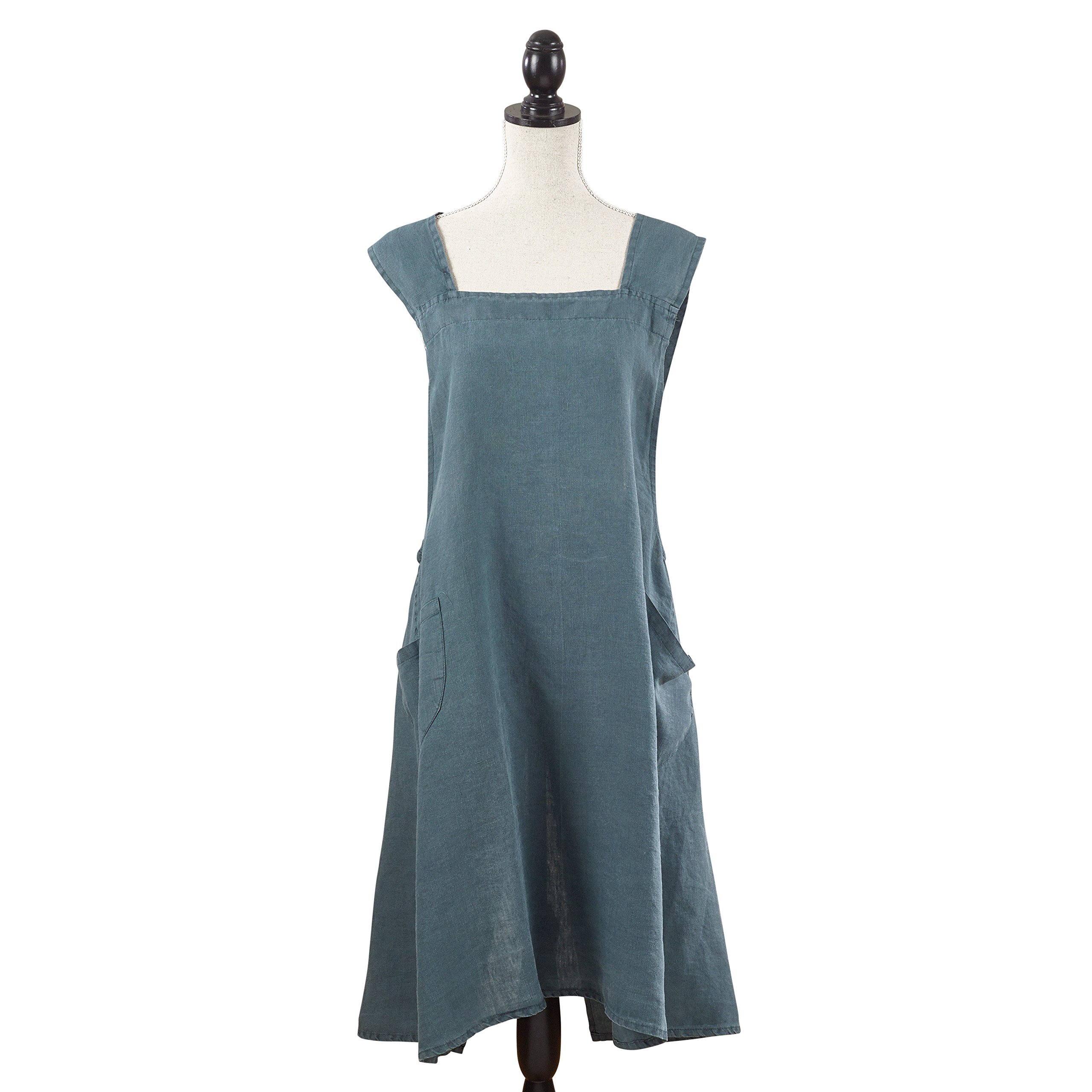 SARO LIFESTYLE Criss Cross Linen Apron, 28"x35", Navy Blue