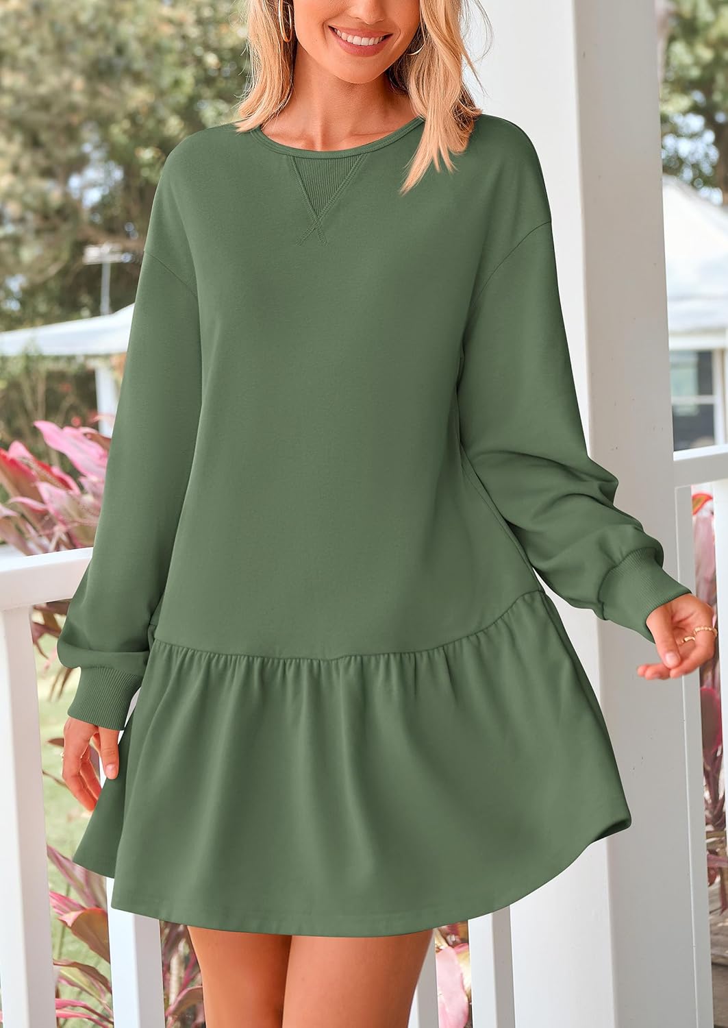 PRETTYGARDEN Womens Patchwork Sweatshirt Dress 2025 Fall Casual Long Sleeve Crewneck Pullover Cute Babydoll Mini Dresses - Image 4