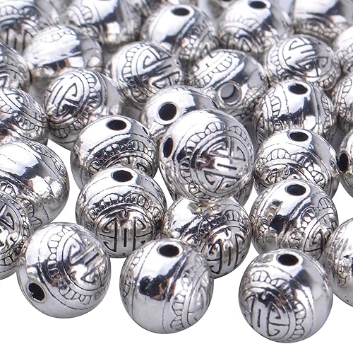 Miniatura 4 de BronaGrand 50 cuentas espaciadoras redondas de plata antigua, cuentas espaciadoras de cuentas de aleación, cuentas sueltas, cuentas espaciadoras