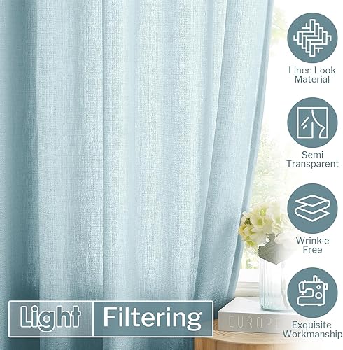 Miniatura 3 de Melodieux - Cortinas semitraslúcidas azules de 84 pulgadas de largo para sala de estar y dormitorio, de lino con ojales, 52 por 84 pulgadas (2