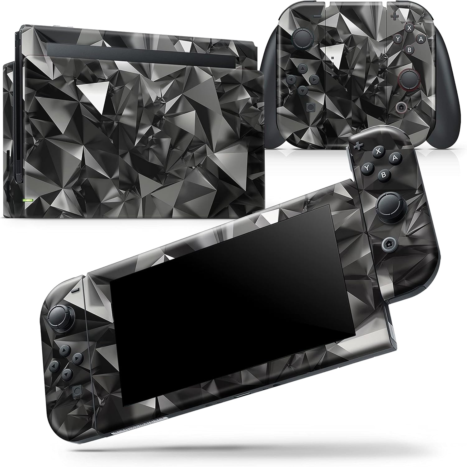 Design Skinz - Compatible with Nintendo Switch OLED Console Bundle - Skin Decal Protective Scratch-Resistant Removable Vinyl Wrap Cover - Black 3D Diamond Surface