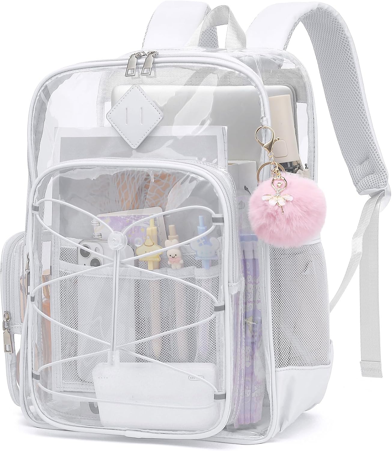 Clear Backpack for School Girls Women, Boys Kids Heavy Duty PVC Transparent Backpacks See Through Clear Bookbags White