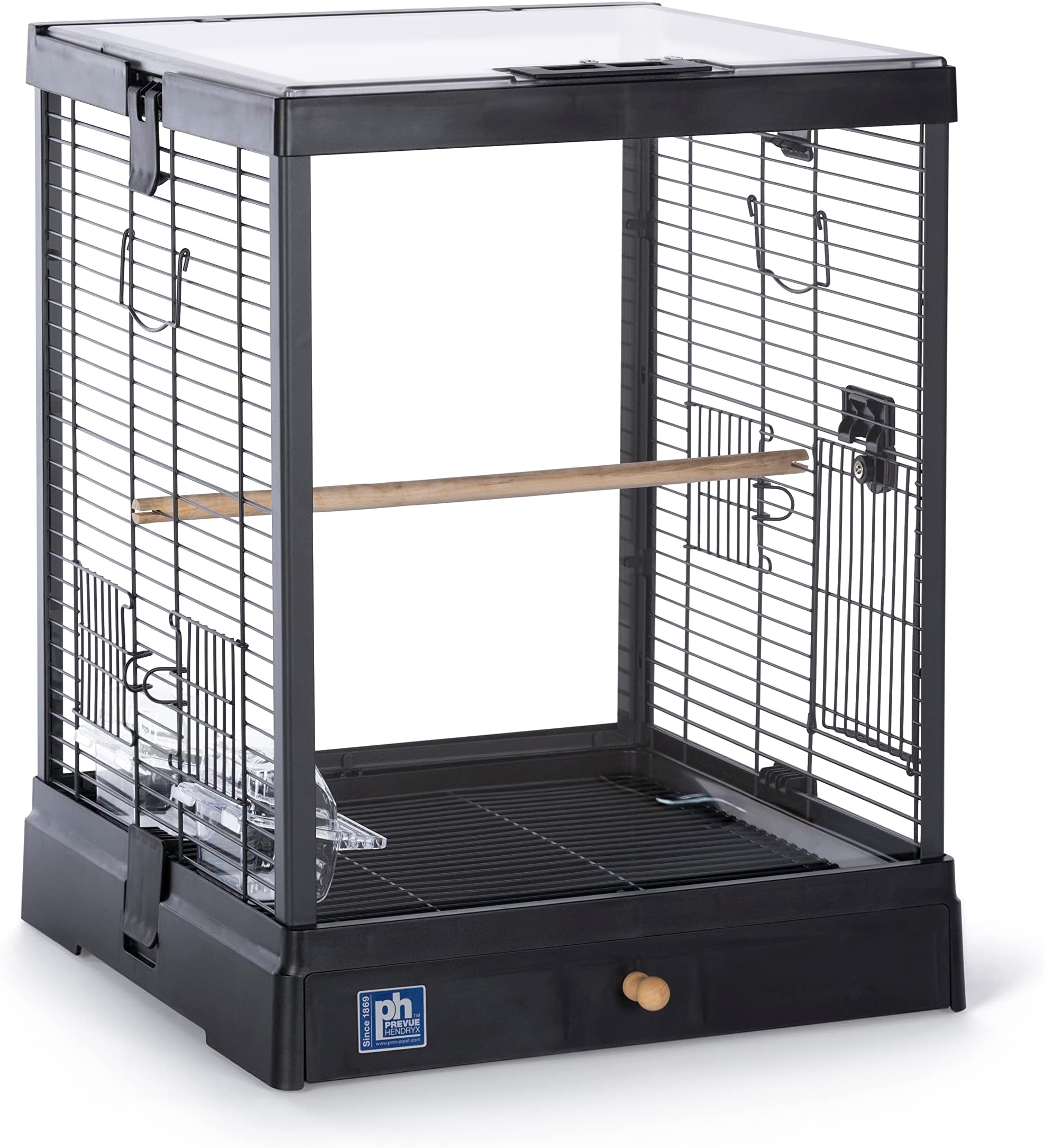 Prevue Pet Products Clear View Glass Bird Cage Crystal Palace for Small Birds - Black Frame