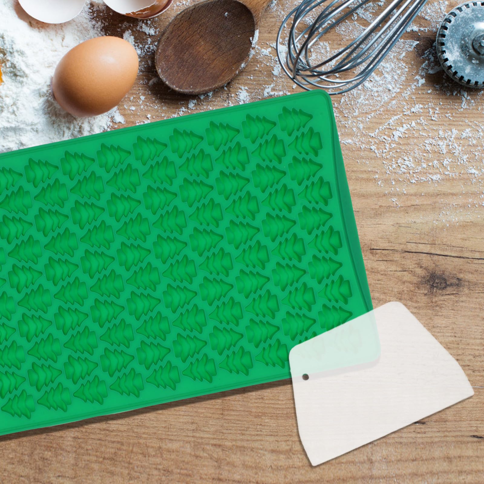 TOYANDONA 5 Set Stampo in Silicone per Albero di Natale, 100 Griglie, Verde | Antiaderente, Facile Sformatura, Accessorio Spatola Incluso, per Cioccolato, Caramelle, Fondente