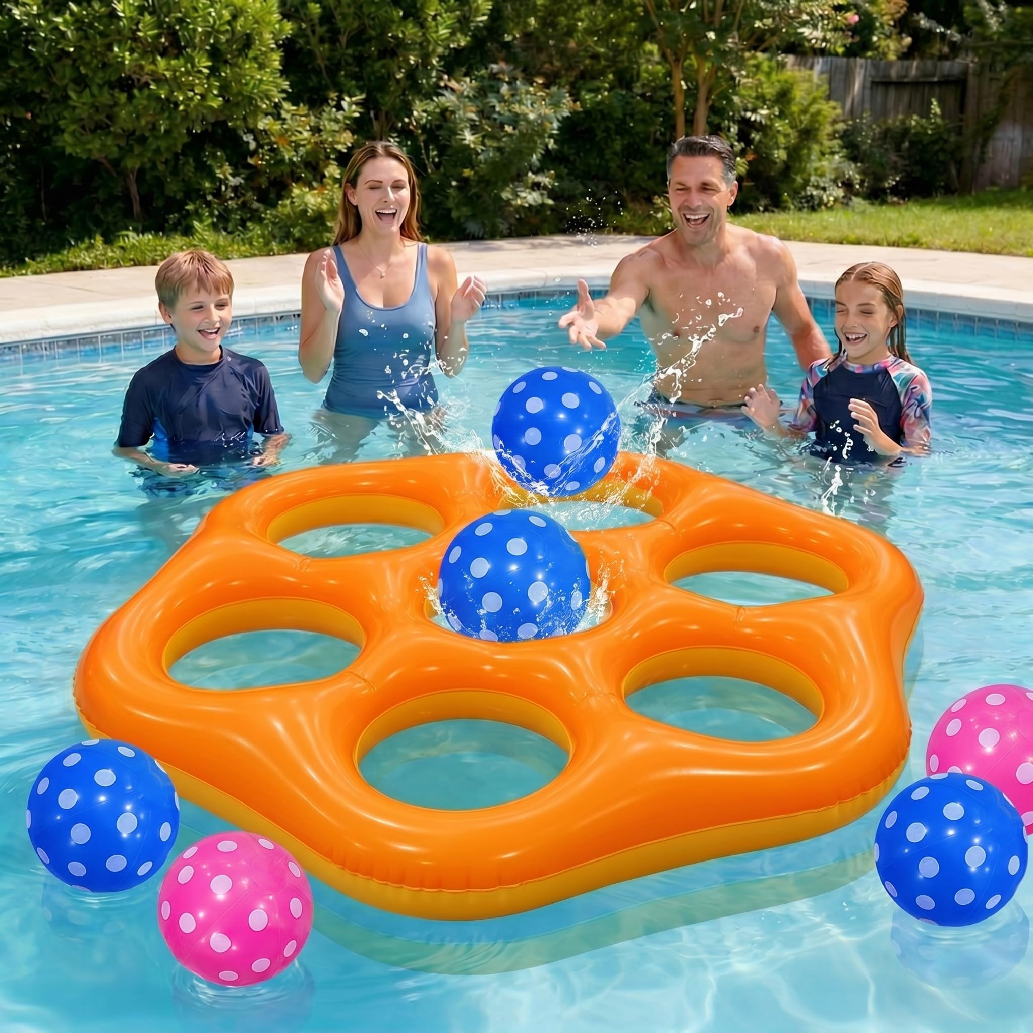 Juego Tres en Raya Hinchable para Piscina, Juego Flotante Grande con 6 Piezas, Juego de Agua para Niños y Adultos, Fiesta de Verano Exterior (Hexágono Amarillo y Naranja)