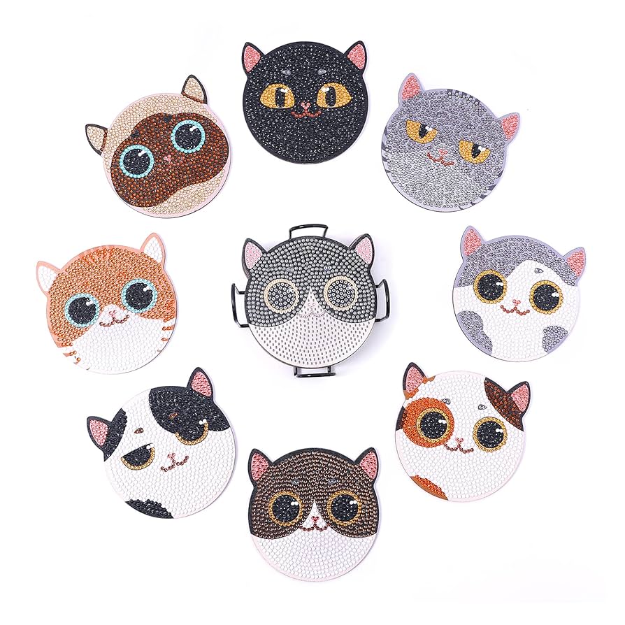 Amazon.co.jp: 8個入 ダイヤモンドアート猫 コースター キット
