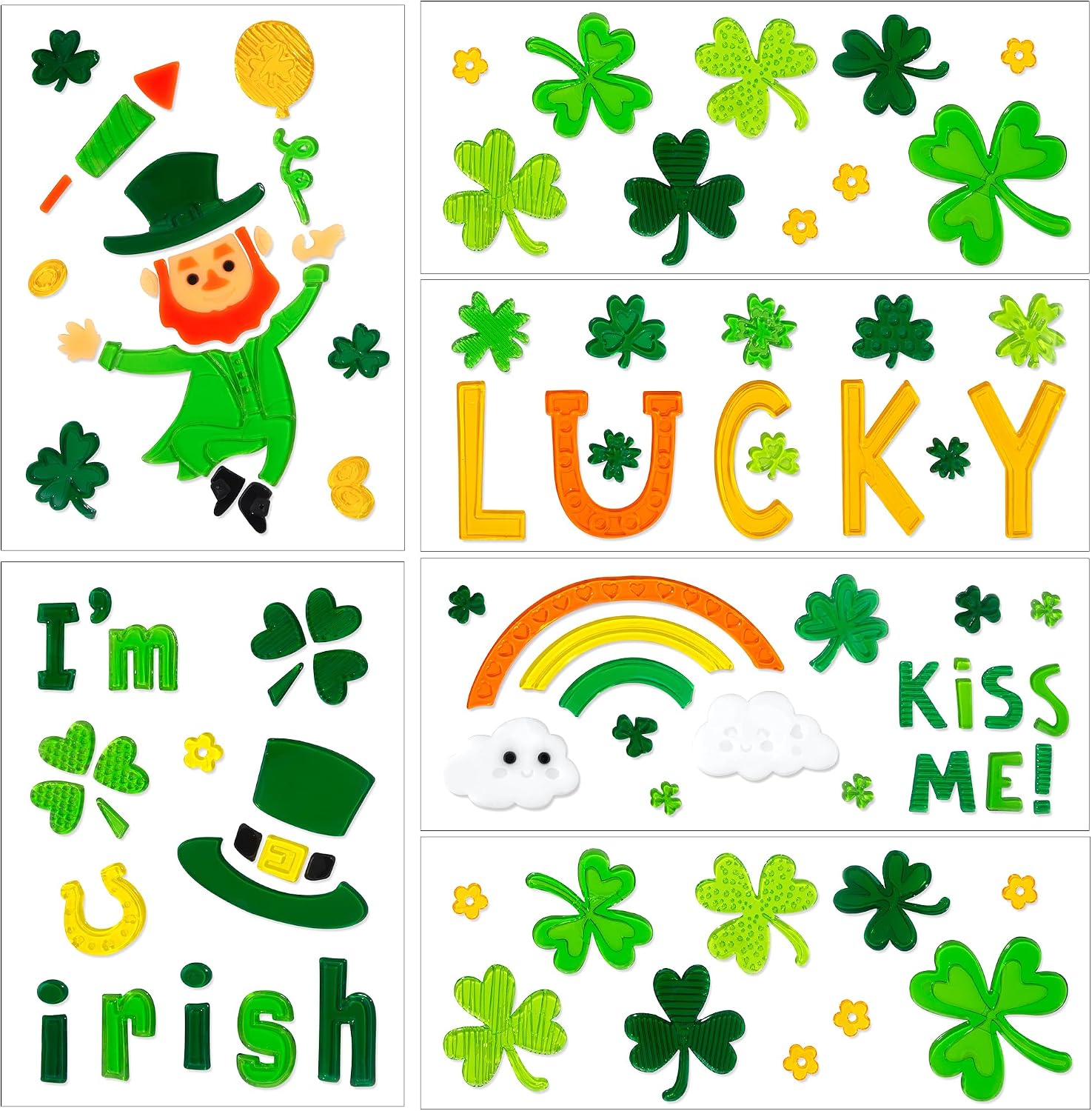 6 Pcs St Patricks Day Window clings–Reusable Window Cling for Glass Windows