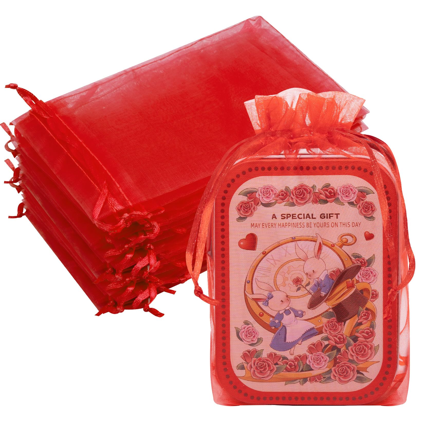 50PCS Organza Bags 6x9 Red Large Gift Bags for Women Jewelry Makeup Candy Soap Goodie, Mini Gift Wrap Bag Mesh Drawstring Treat Pouches for Wedding Birthday Halloween Christmas Party Favors