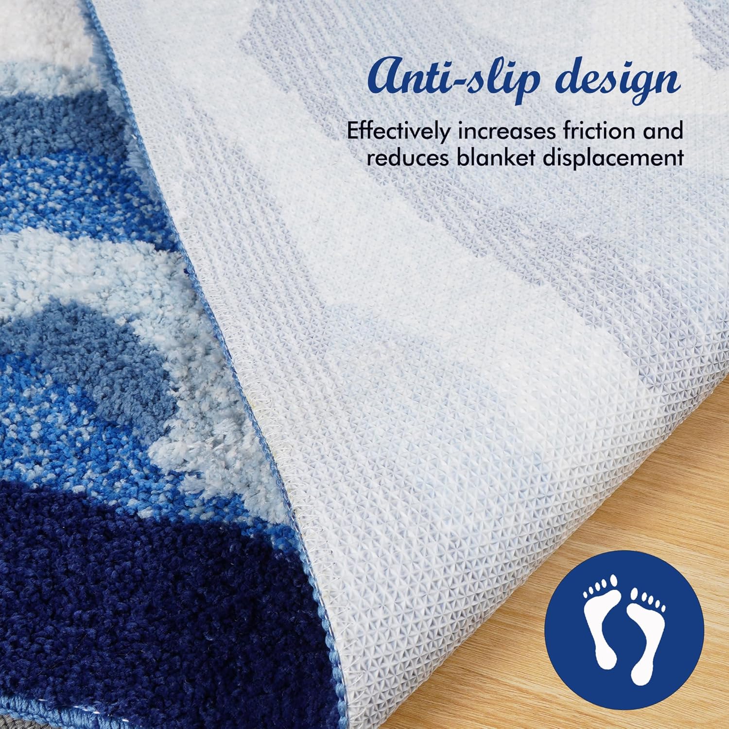 Wave Ocean Rug - Wavy Bathroom Carpet, Romantic Blue Bath Mat, 3D Microfiber with Non-Slip Backing, Washable (63"x28")