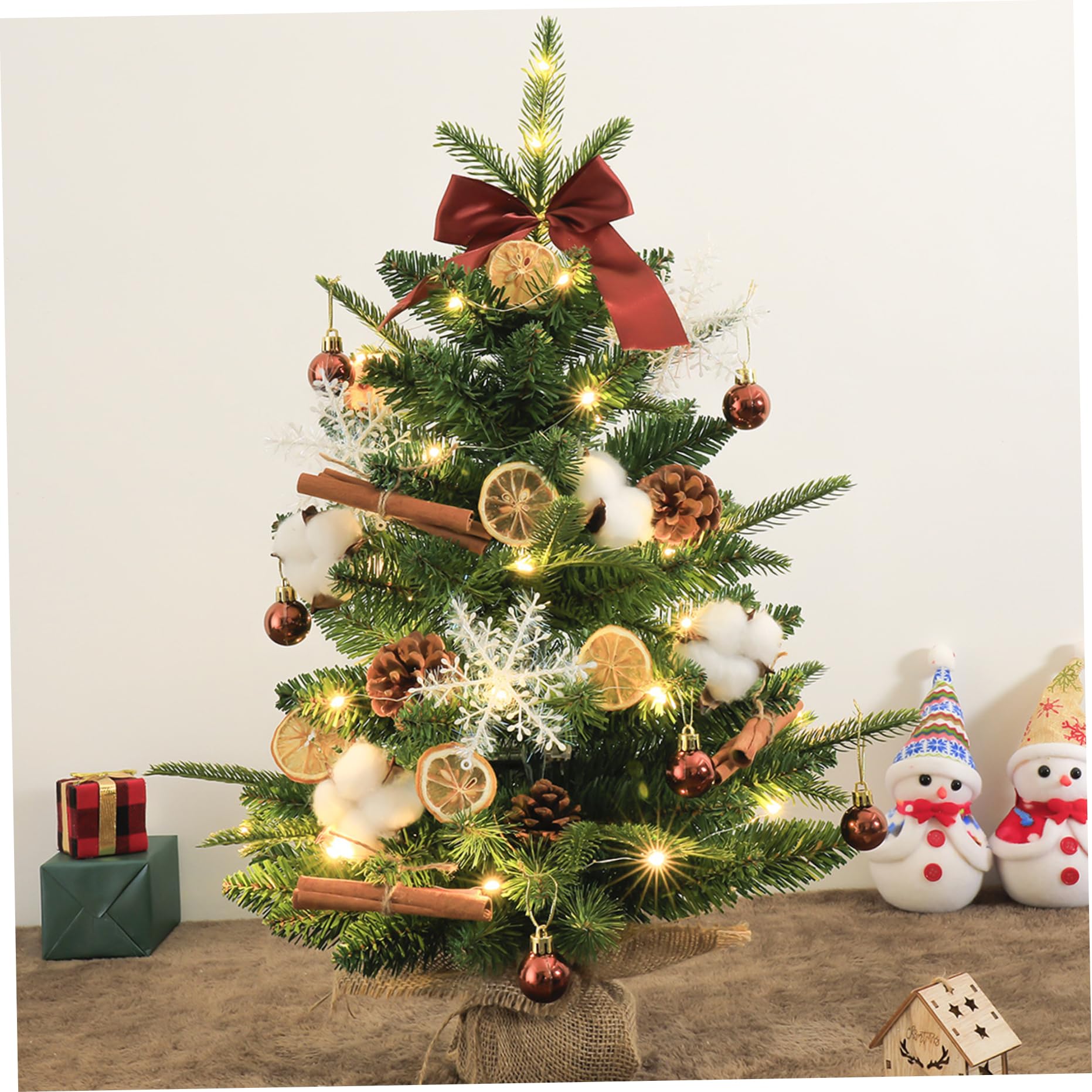Piccolo albero di Natale con luci Decorazioni da tavola natalizie floccate realistiche da 18 pollici squisite per casa, ufficio, negozio
