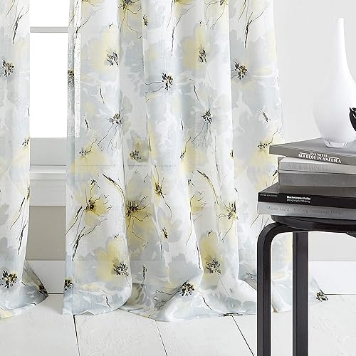Miniatura 4 de DKNY Modern Bloom - Cortina para ventana, diseño floral de acuarela, con ojales, un panel individual, 84 pulgadas, amarillo
