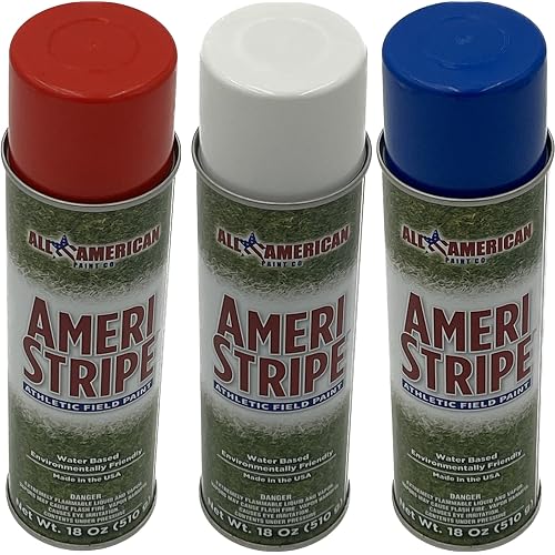 Ameri-Stripe Red White Blue Yard Paint – 3 Pack Grass Marking Paint, Athletic Field Marking Spray Paint, Water-Based Lawn Paint for 4th of July Stars, Memorial Day & Stencils – 18 oz Each