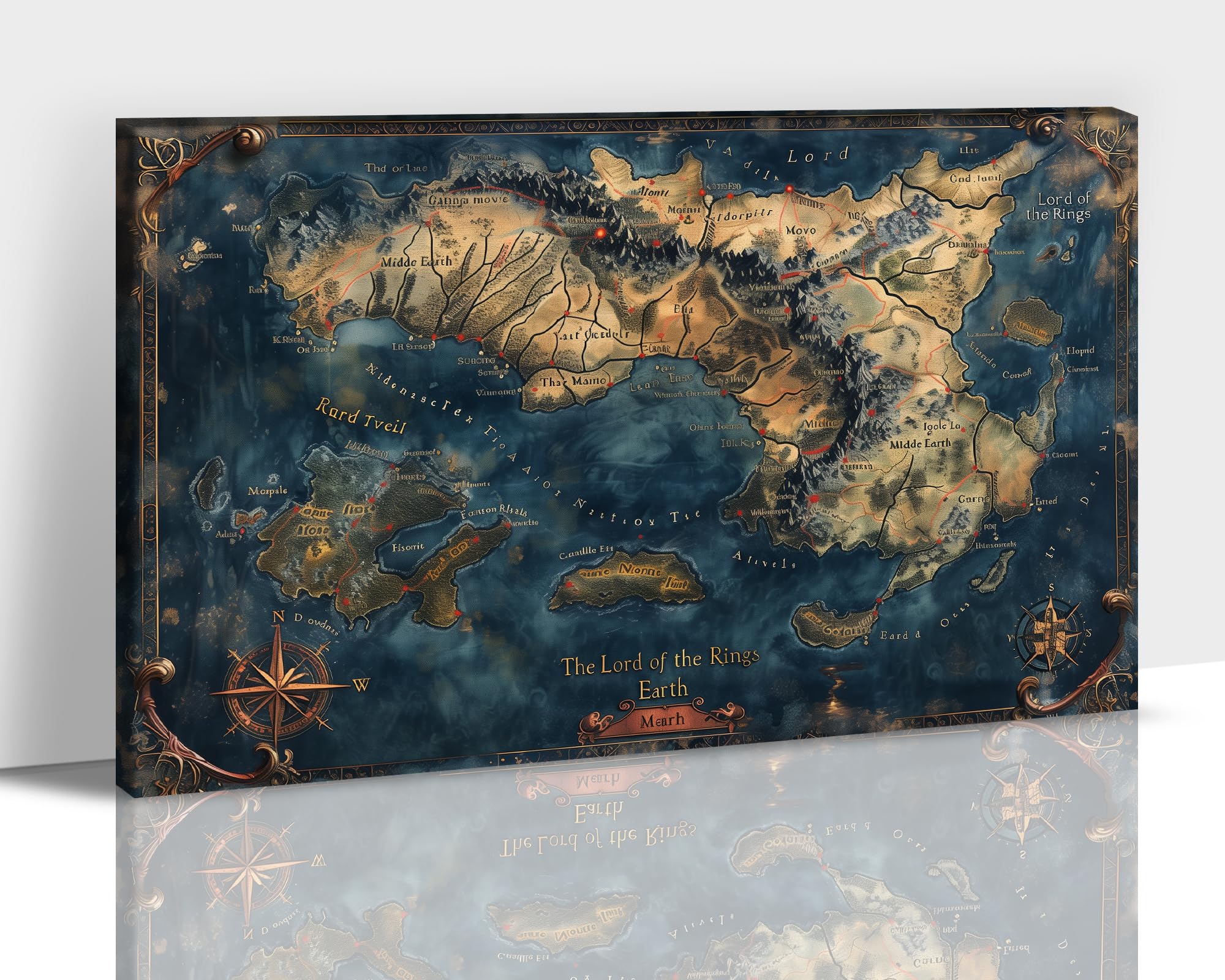 Vintage Middle Earth Map Canvas Print - Framed Artwork for Office Decor, 12x18 Inches