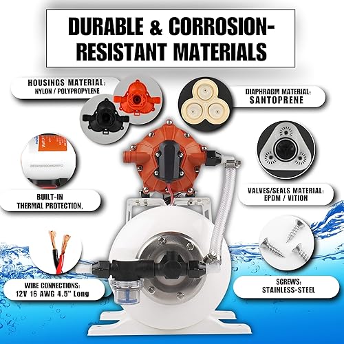 Miniatura 5 de SEAFLO Bomba de agua marina de 12 V CC 60 PSI 5.5 GPM Sistema de tanque acumulador de 2 galones  Sistema de aumento de presión del acumulador para