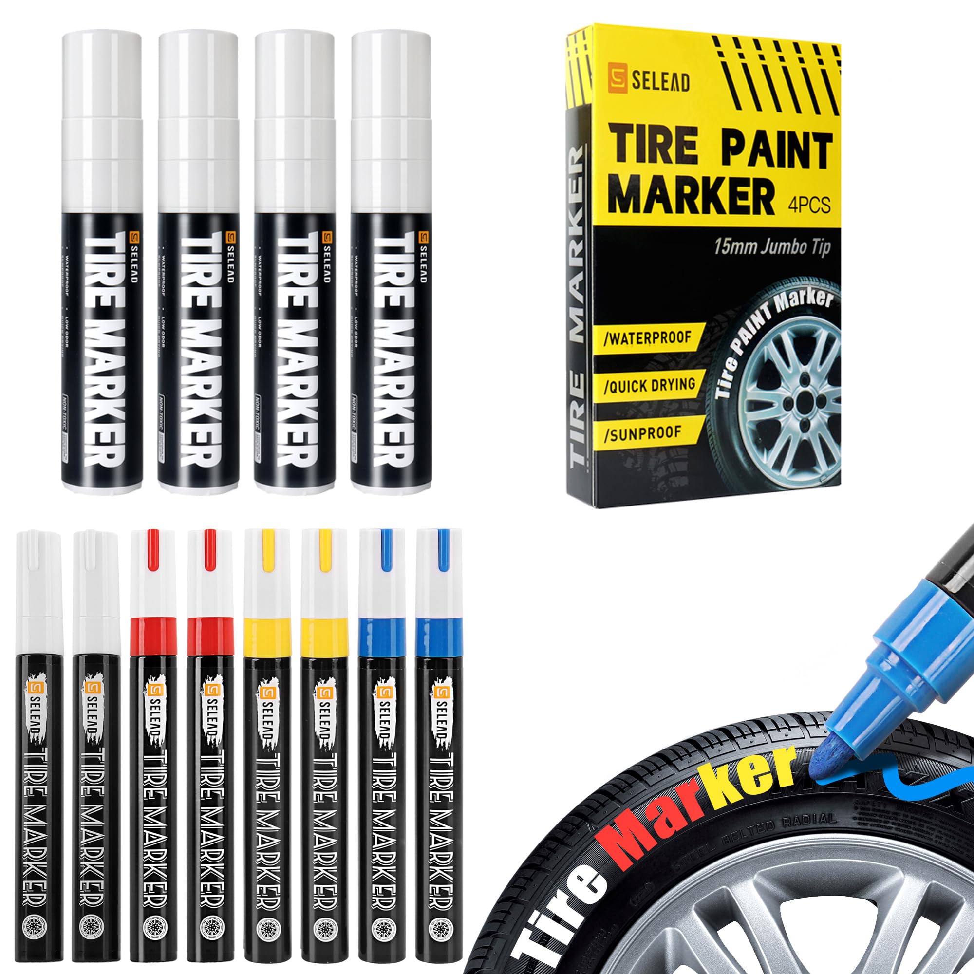 Amazon.com: SELEAD 8-Pack White Red Yellow Blue Medium Tip Tire