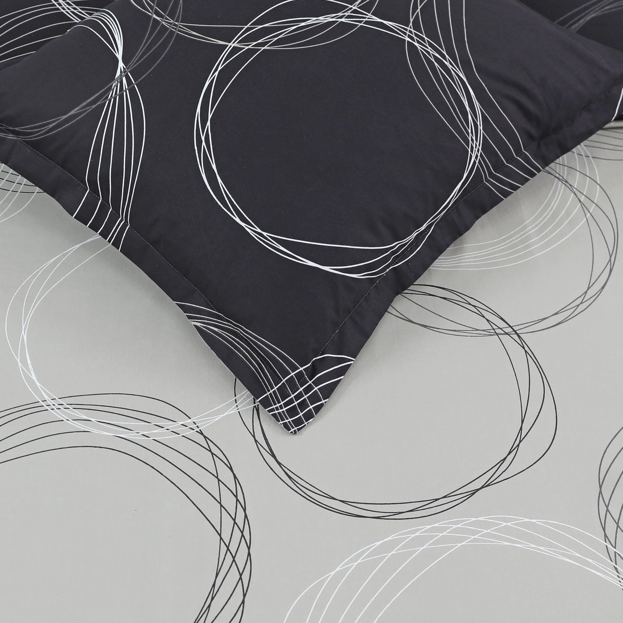 Vision Juego de Cama Reversible 100% Algodón – Lenny Gris Antracita – Cama Doble (240x220 cm) – Funda Nórdica y 2 Fundas de Almohada (65x65 cm) – Suave y Confortable - Certificado Oeko-Tex