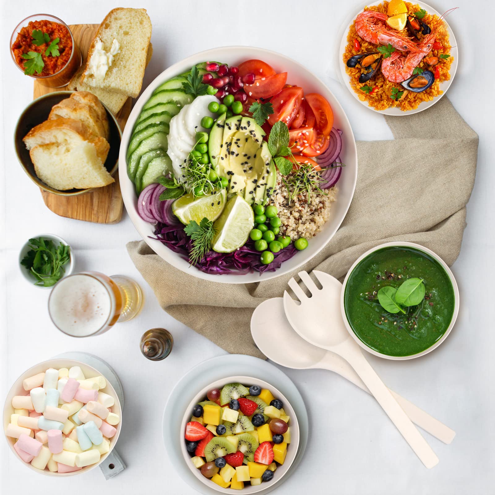 Amazon.co.jp: サラダボウルセット 9.8インチ ホワイト 大きなサラダ