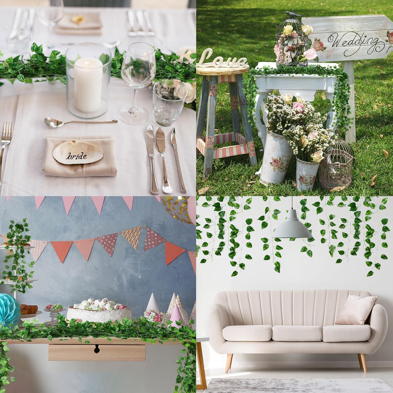 200 Pcs 1444ft Artificial Ivy Garland Fake Vines Bulk Green Leaves Greenery Vines for Bedroom Hanging Plants for Wedding Garden Home Wall Jungle Themed Party Decorations