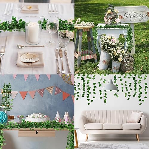 Miniatura 7 de Yuxung Paquete de 200 guirnaldas de hiedra artificial de 1444 pies para dormitorio, enredaderas artificiales colgantes con hojas falsas, plantas