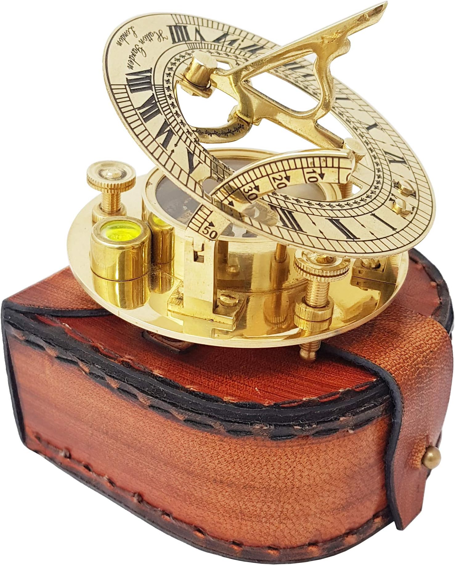 The New Antique Store - Sundial Compass with Intricate Detailing comes in an exquisite Top Grain Leather Case - Premium Sundial Compass