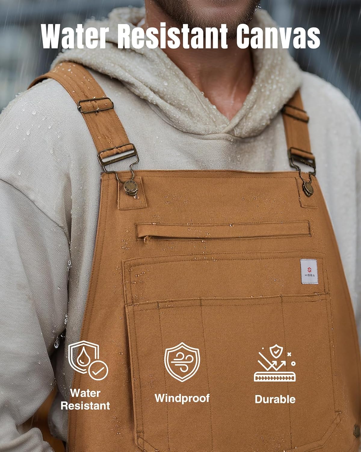 HISEA Insulated Bib Overalls for Men, Winter Water Resistant Duck Canvas Overall, Loose Fit Utility Workwear for Cold Weather - Image 3