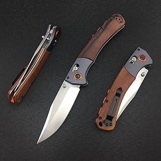 Everyday Carry Crooked River Knife, Axis Lock Knife with 3.7’’ D2 Steel Blade Wood Handle, EDC Manual Open Folding Pocket Knife with Thumb Stud, Belt Clip for Camping - HUAAO