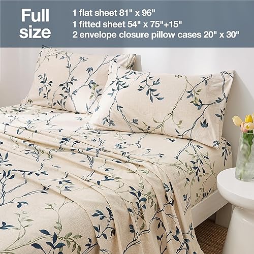 Miniatura 2 de JSD Juego de sábanas de 4 piezas con estampado de hojas verdes y azules, tamaño matrimonial, sábanas de microfibra botánica suave, bolsillo extra