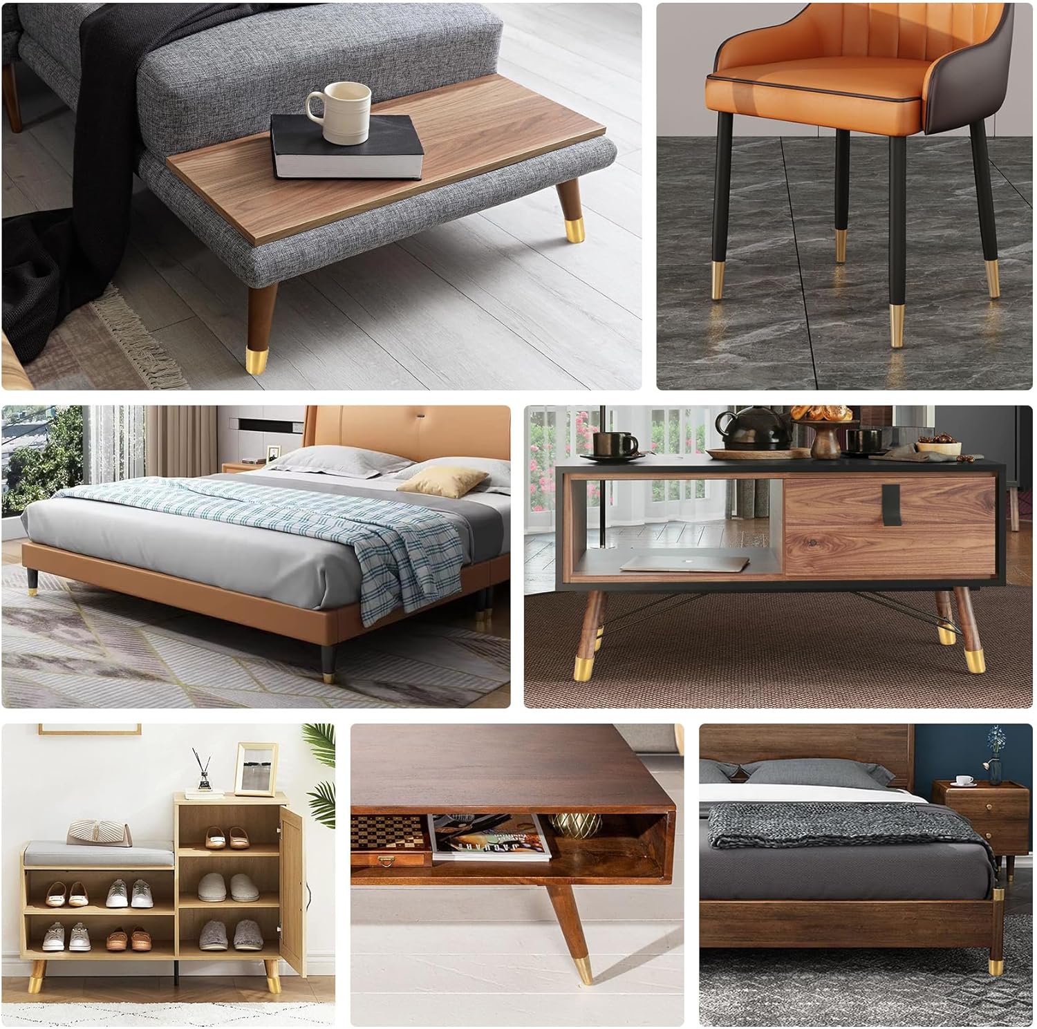 Geesatis Scratch Resistant Floor Protector Caps - 16 PCS Round Gold Furniture Legs, Copper Chair Foot Covers,Height 2.5 inch